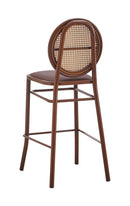 Indoor Metal Barstool with Poly Woven Backrest and Cushioned Mahogany Vinyl Seat