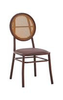Indoor Metal Chair with Poly Woven Backrest and Cushioned Mahogany Vinyl Seat