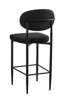 Indoor Modern Black Metal Barstool with Oval Upholstered Backrest and Padded Seat