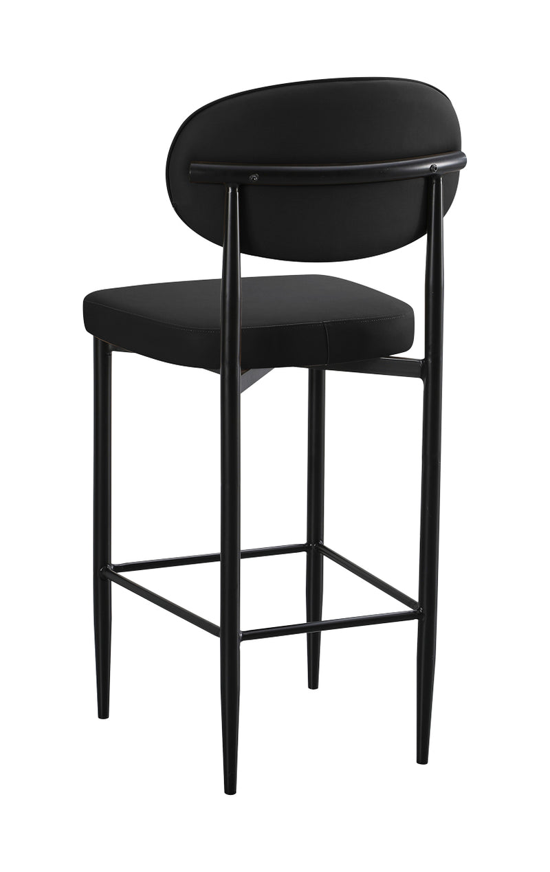 Indoor Modern Black Metal Barstool with Oval Upholstered Backrest and Padded Seat