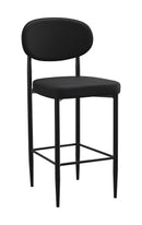 Indoor Modern Black Metal Barstool with Oval Upholstered Backrest and Padded Seat