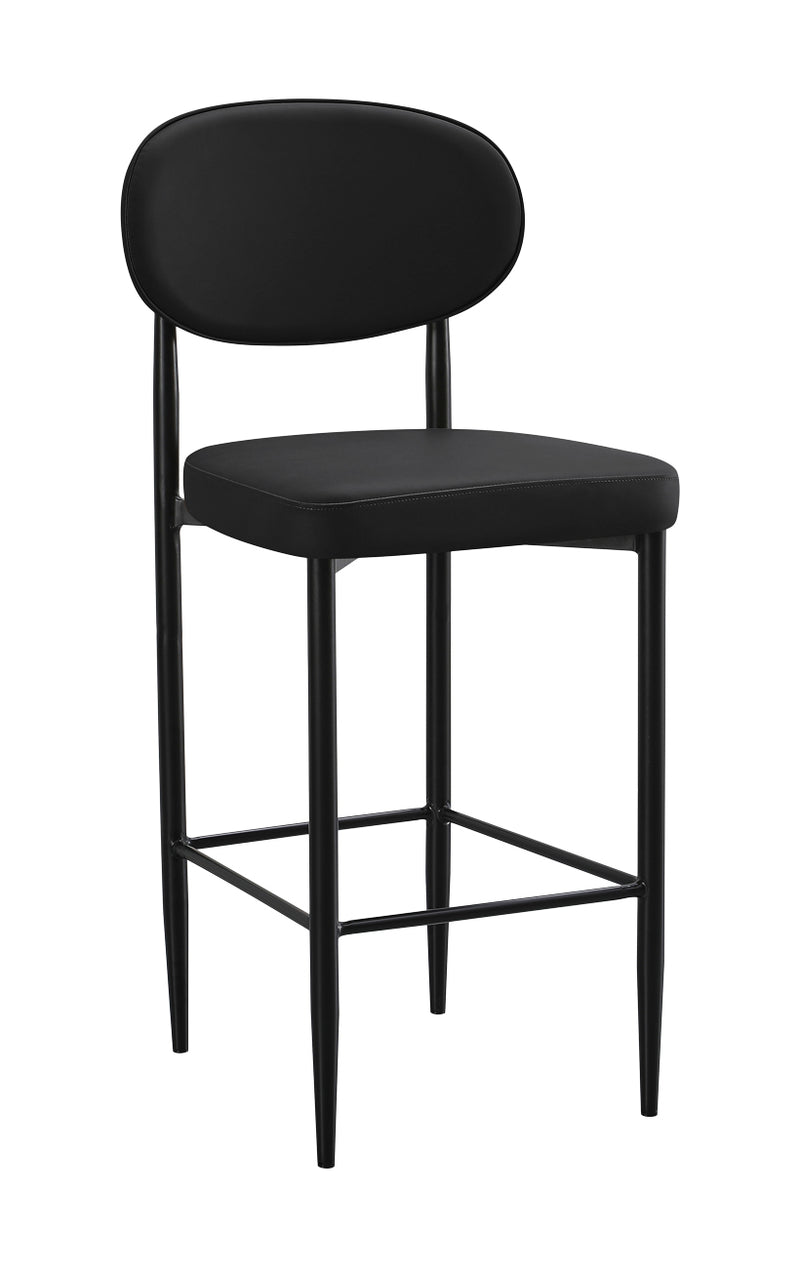 Indoor Modern Black Metal Barstool with Oval Upholstered Backrest and Padded Seat