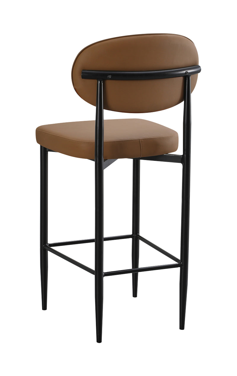 Indoor Modern Brown Metal Barstool with Oval Upholstered Backrest and Padded Seat