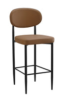 Indoor Modern Brown Metal Barstool with Oval Upholstered Backrest and Padded Seat