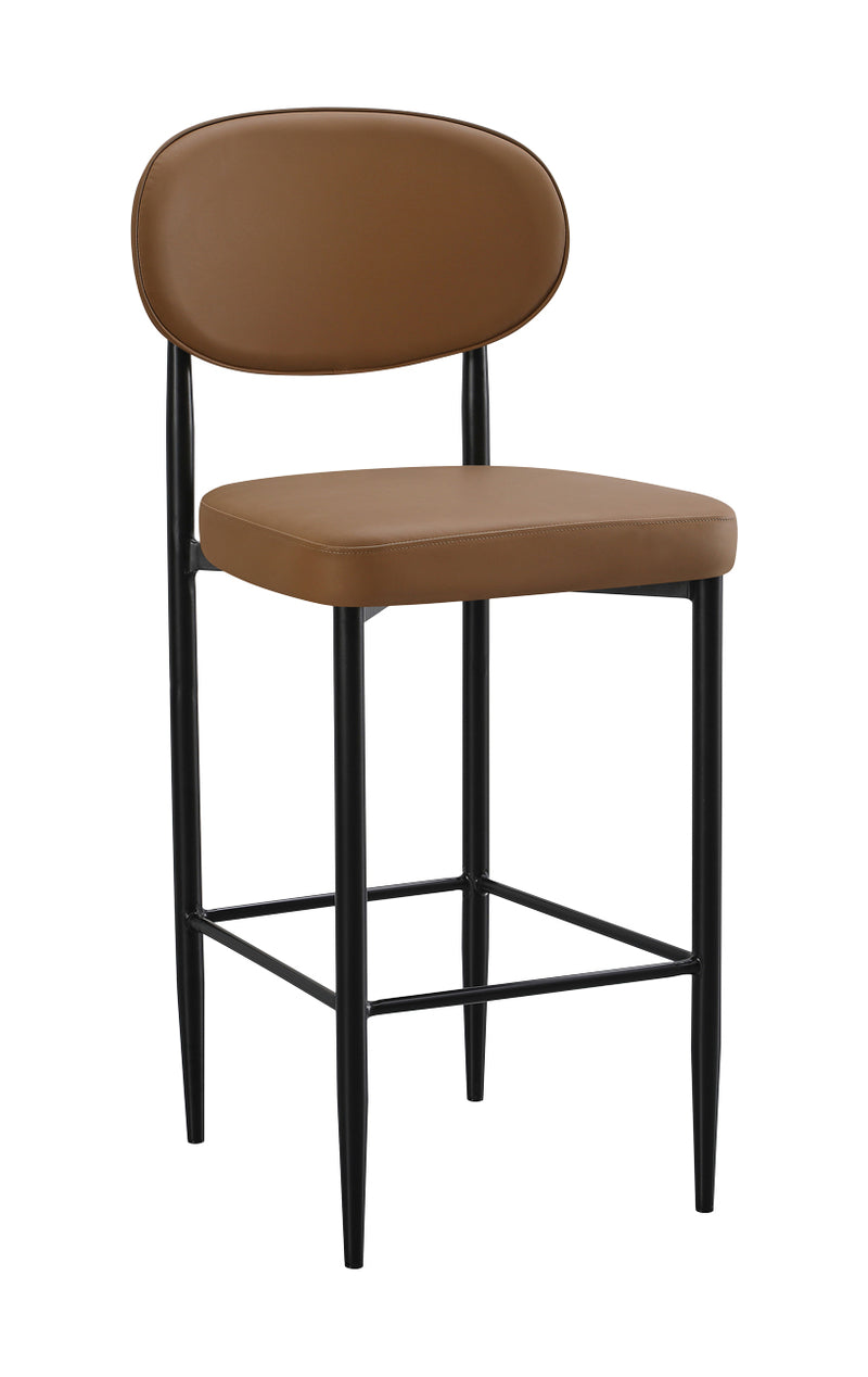 Indoor Modern Brown Metal Barstool with Oval Upholstered Backrest and Padded Seat