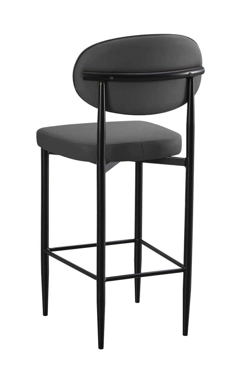 Indoor Modern Gray Metal Barstool with Oval Upholstered Backrest and Padded Seat