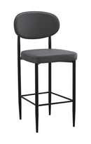 Indoor Modern Gray Metal Barstool with Oval Upholstered Backrest and Padded Seat