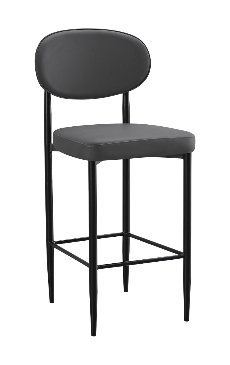 Indoor Modern Gray Metal Barstool with Oval Upholstered Backrest and Padded Seat