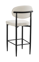 Indoor Modern White Metal Barstool with Oval Upholstered Backrest and Padded Seat