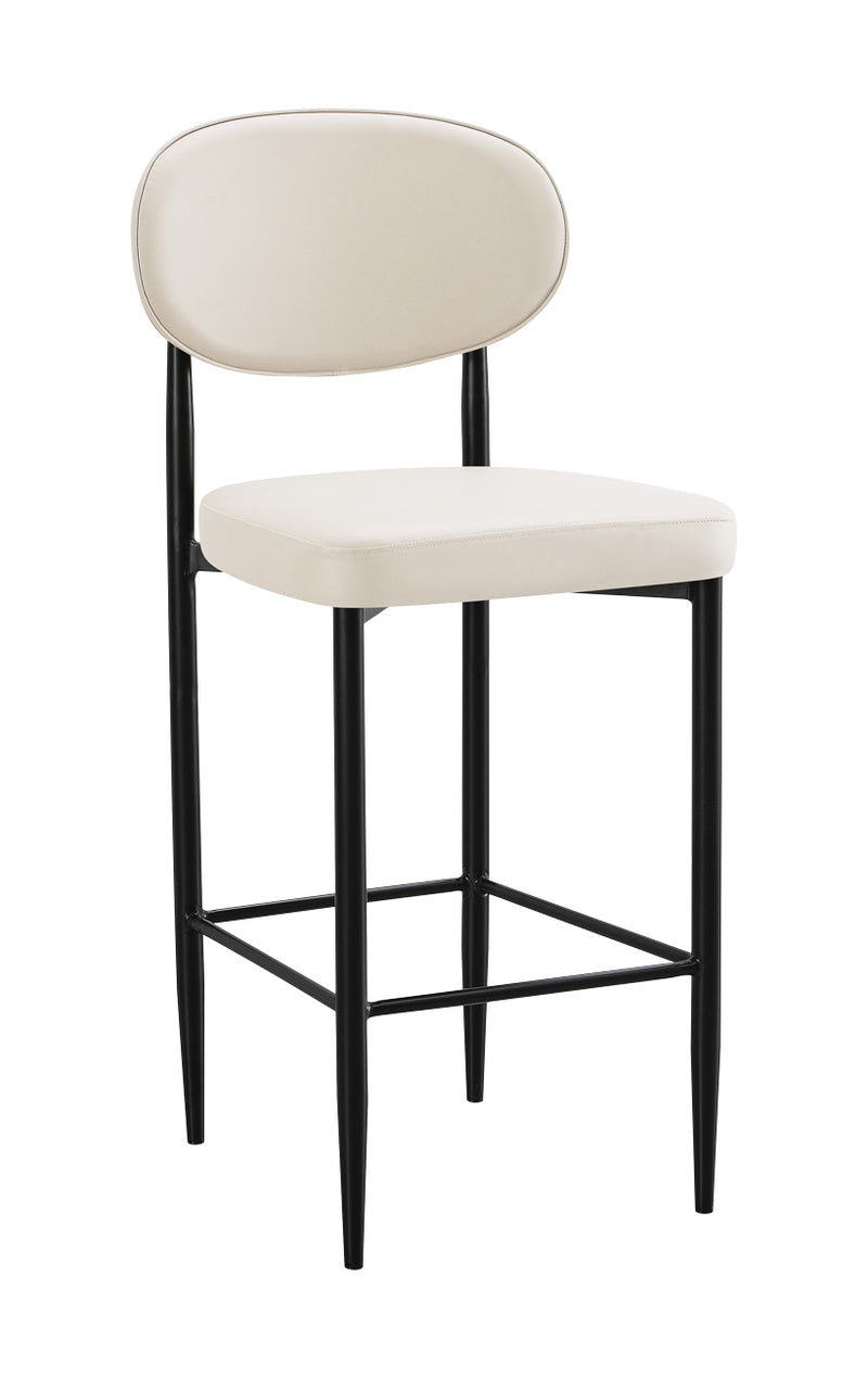 Indoor Modern White Metal Barstool with Oval Upholstered Backrest and Padded Seat