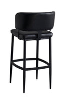 Indoor Black Metal Barstool with Curved Backrest and Upholstered Padded Seat