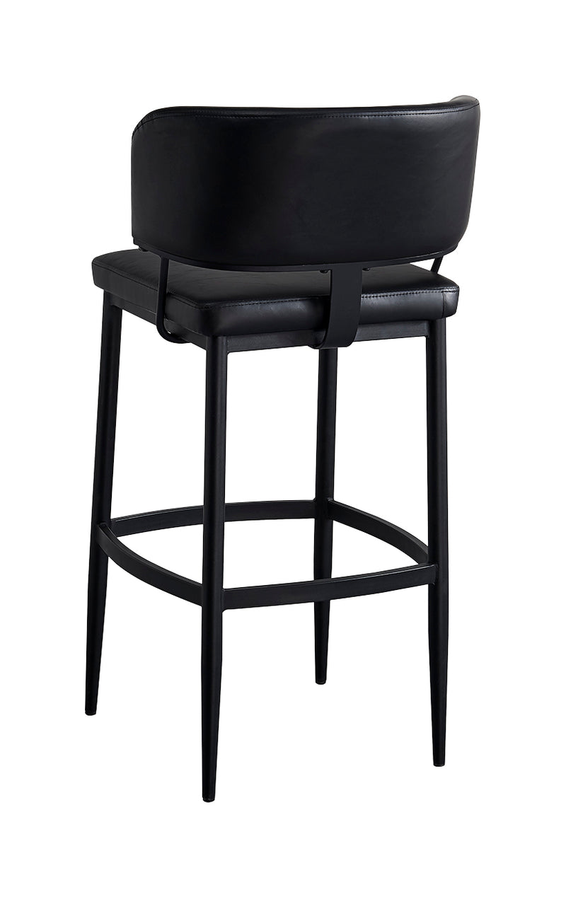 Indoor Black Metal Barstool with Curved Backrest and Upholstered Padded Seat