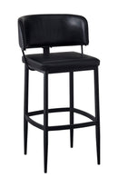Indoor Black Metal Barstool with Curved Backrest and Upholstered Padded Seat