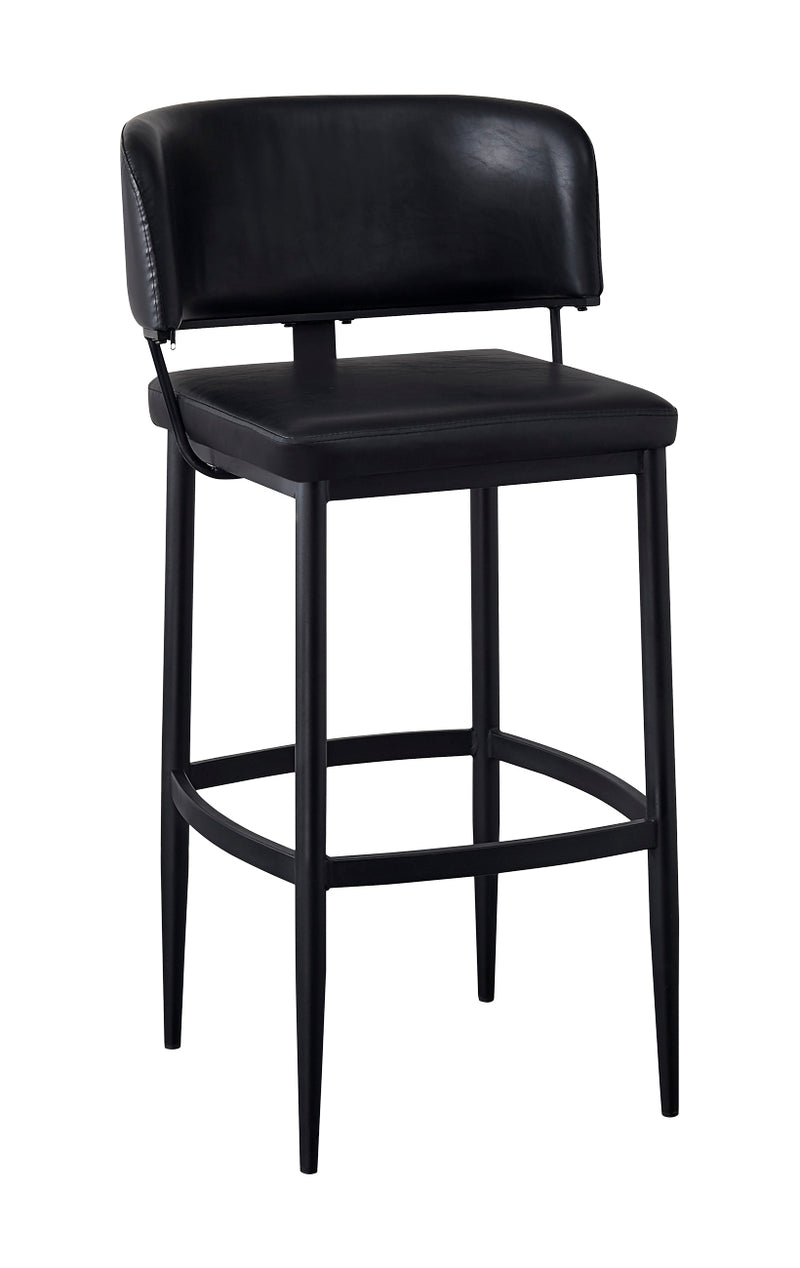 Indoor Black Metal Barstool with Curved Backrest and Upholstered Padded Seat