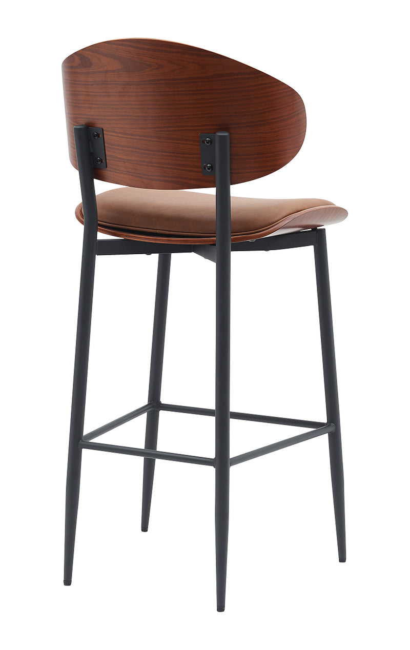 Modern Indoor Metal Barstool with Brown Vinyl Seat