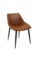 Modern Metal Chair with Brown Vinyl Seat and Decorative Stitching for Indoor Use