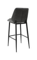 Modern Metal Barstool with Dark Grey Vinyl Seat and Decorative Stitching for Indoor Use