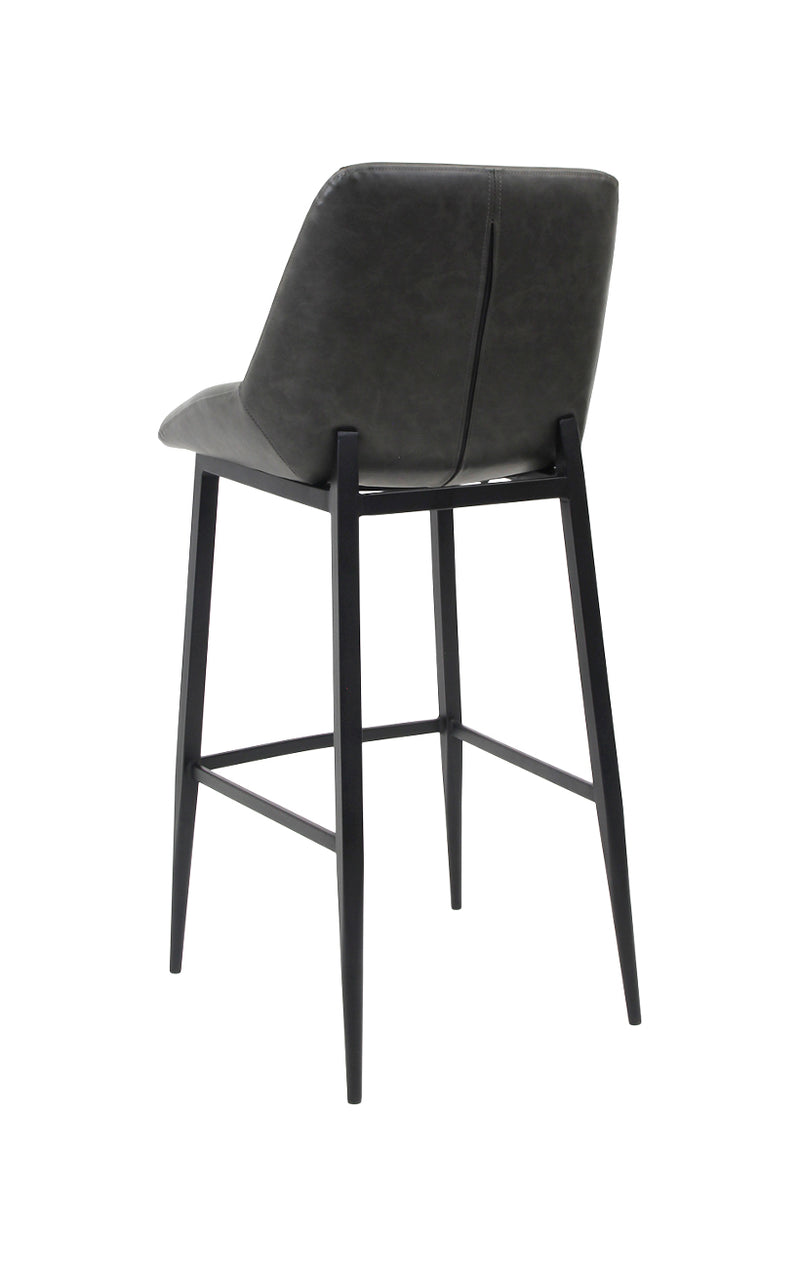Modern Metal Barstool with Dark Grey Vinyl Seat and Decorative Stitching for Indoor Use