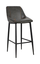 Modern Metal Barstool with Dark Grey Vinyl Seat and Decorative Stitching for Indoor Use