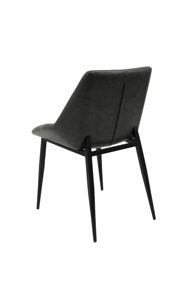 Modern Metal Chair with Dark Grey Vinyl Seat and Decorative Stitching for Indoor Use