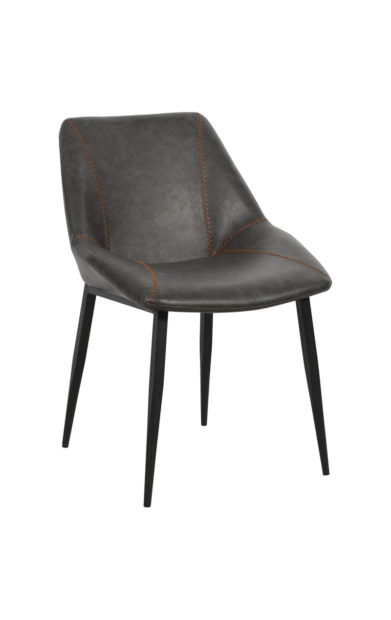 Modern Metal Chair with Dark Grey Vinyl Seat and Decorative Stitching for Indoor Use