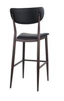 Indoor Metal Barstool with Black Vinyl Padded Seat and Back, and Dark Walnut Woodgrain Frame