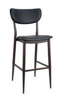 Indoor Metal Barstool with Black Vinyl Padded Seat and Back, and Dark Walnut Woodgrain Frame