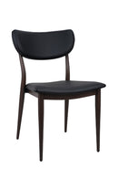 Indoor Metal Chair with Black Vinyl Padded Seat and Back, and Dark Walnut Woodgrain Frame