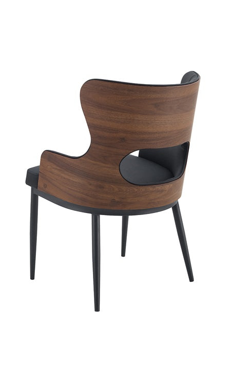 Indoor Black Vinyl Padded Metal Arm Chair with Veneer Back Panel