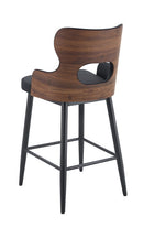 Indoor Black Vinyl Padded Metal Armed Barstool with Veneer Back Panel