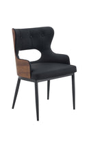 Indoor Black Vinyl Padded Metal Arm Chair with Veneer Back Panel