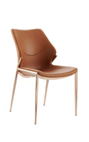 Indoor Camel Brown Vinyl Chair with Curved Backrest and Gold Metal Frame