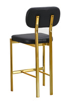Gold Metal Frame Barstool with Black Vinyl Upholstered Seat and Backrest
