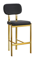 Gold Metal Frame Barstool with Black Vinyl Upholstered Seat and Backrest