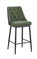 Indoor Green Metal Barstool with Diamond Tufted Vinyl Seat & Back and Black Outer Back