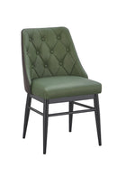 Indoor Green Metal Chair with Diamond Tufted Vinyl Seat & Back and Black Outer Back