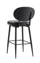 Indoor Black Vinyl Padded Barstool with Button-Tufted Back and Metal Frame
