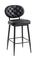 Indoor Black Vinyl Padded Barstool with Button-Tufted Back and Metal Frame