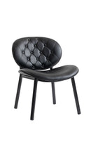 Indoor Black Vinyl Padded Dining Chair with Button-Tufted Back and Metal Frame