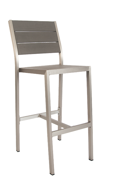 Aluminum Barstool with imitation teak slats in Grey Finish