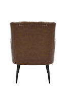 Vintage Metal Arm Chair with BrownTufted Back and Cushioned Seat for Indoor Use