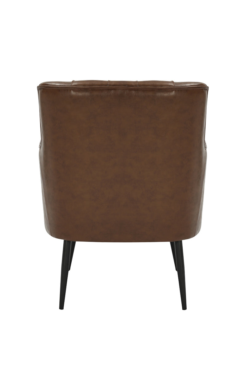 Vintage Metal Arm Chair with BrownTufted Back and Cushioned Seat for Indoor Use