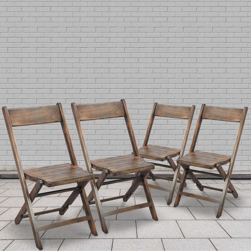 Natalie Slatted Wood Folding Special Event Chair - Antique Black, Set of 4