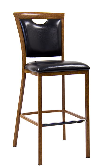 Indoor Wood Grain Metal Barstool in Walnut Finish