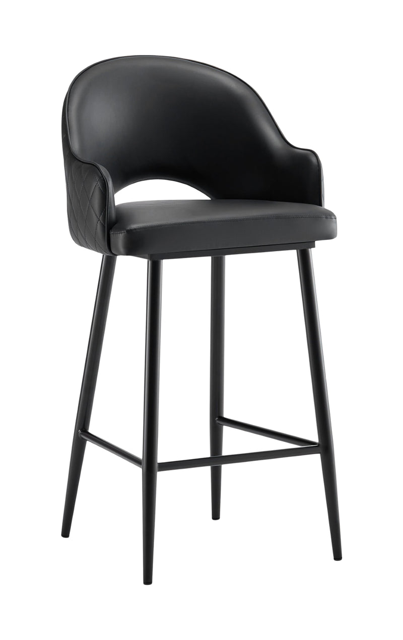 Indoor Steel Barstool with Vinyl Seat and Back in Black