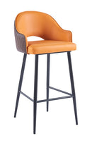 Vintage Steel Barstool With Orange Vinyl Seat and Back