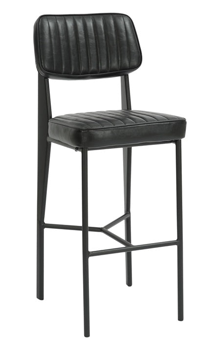 Black Metal Armless Barstool with Black Vinyl Seat & Back