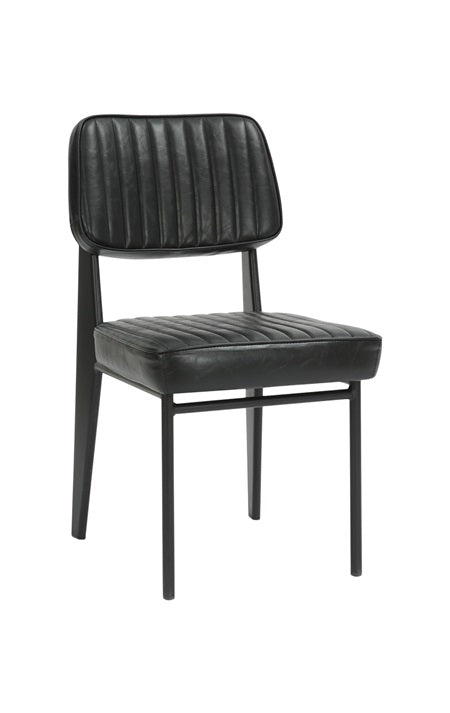 Black Metal Armless Chair with Black Vinyl Seat & Back