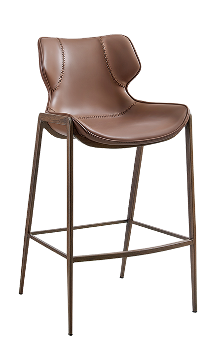 Indoor Wood Grain Frame Metal Barstool w/ Brown Vinyl Seat