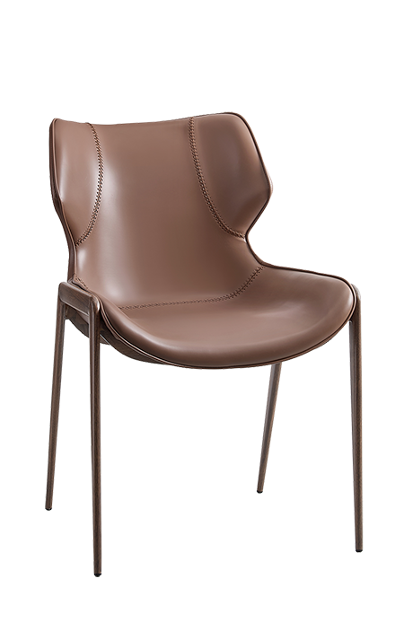 Indoor Wood Grain Frame Metal Chair w/ Brown Vinyl Seat